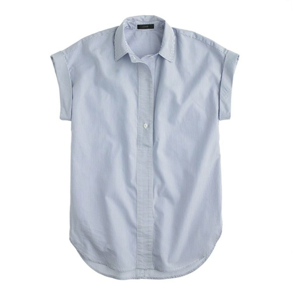 J. Crew Light Blue Pinstripe Short-Sleeve Button-Down Blouse